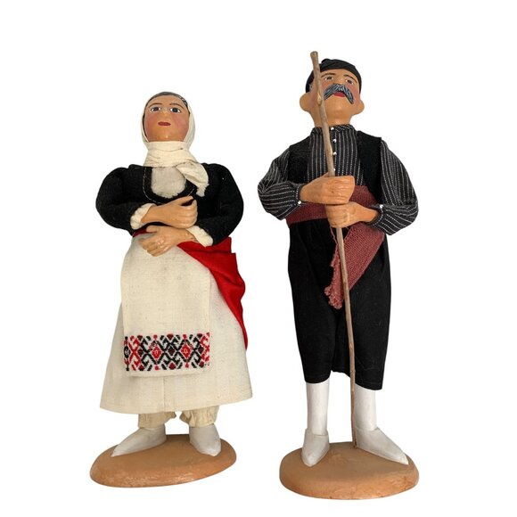 VTG Handmade Greek Traditional Attire Folk Art Dolls 13" Set C10527 - Picture 3 of 8